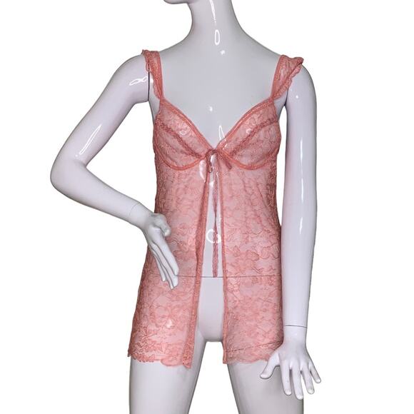 Victoria's Secret Y2K All Lace Baby Doll Pale Pink Size M Slit Down The Middle - Picture 2 of 13